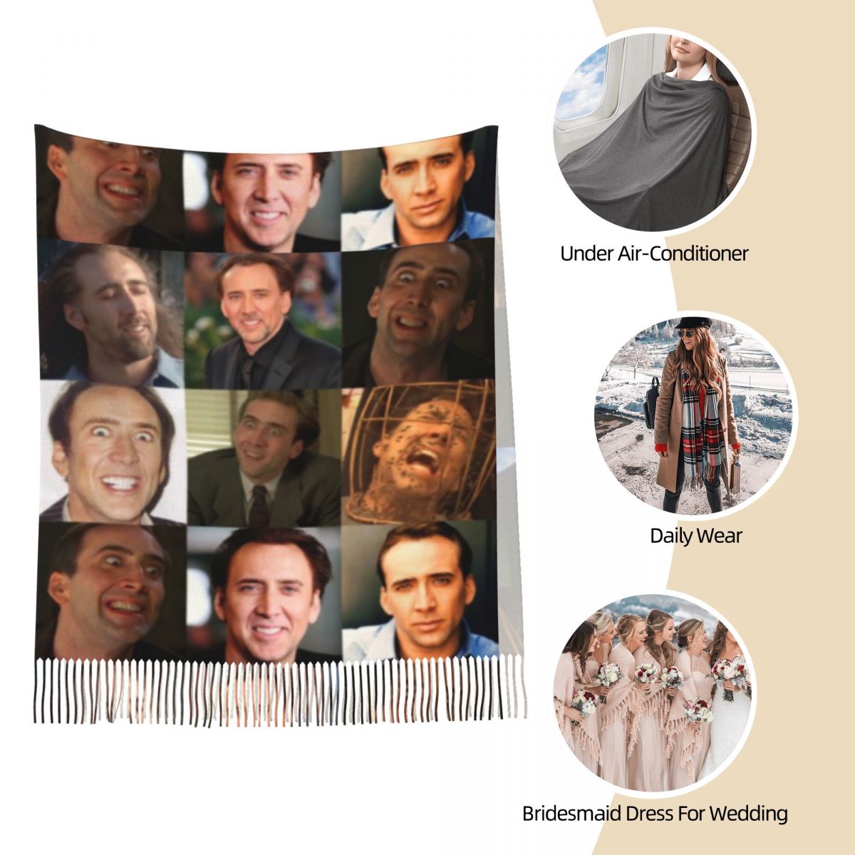 Nicolas Cage Funny Face Meme S - đánh giá và giá Pashmina Wrap Large