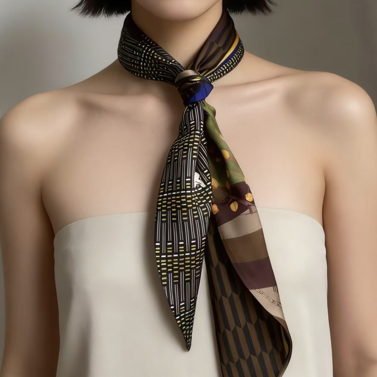 Luxury Print Long Hair Ribbon  - đánh giá và giá Silk Neck Scarf