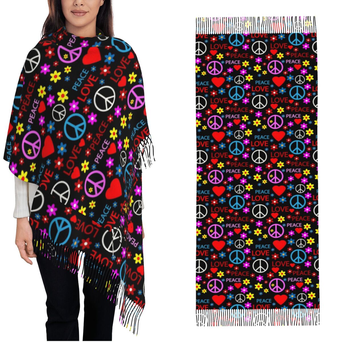 Peace Foral Love Pattern Scarf - đánh giá và giá Pashmina Wrap Large