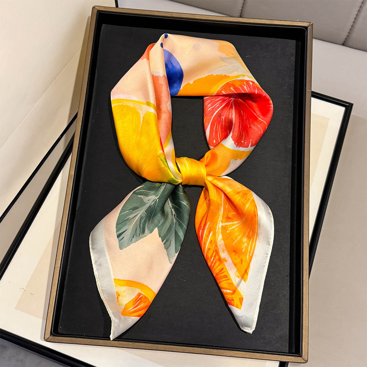 Fashion Lemon Fruit Pattern Sq - đánh giá và giá Silk Neck Scarf
