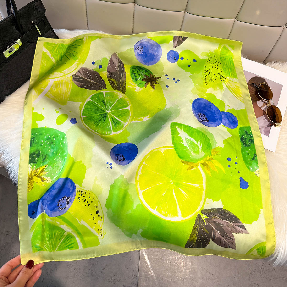 Fashion Lemon Fruit Pattern Sq - đánh giá và giá Silk Neck Scarf